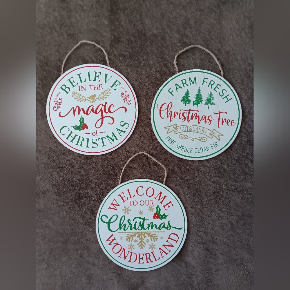 Christmas Holiday Hanging Wooden Signs 3pc